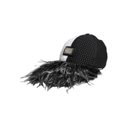 Dolce & Gabbana White Black Polka Dot Feathers Baseball Cap Dolce & Gabbana