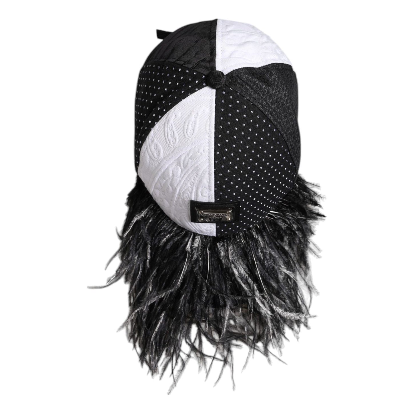 Dolce & Gabbana White Black Polka Dot Feathers Baseball Cap Dolce & Gabbana