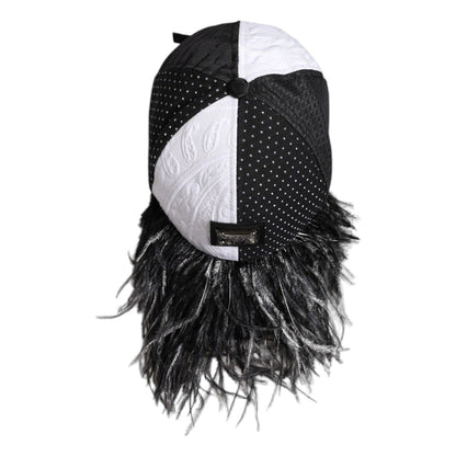 Dolce & Gabbana White Black Polka Dot Feathers Baseball Cap Dolce & Gabbana