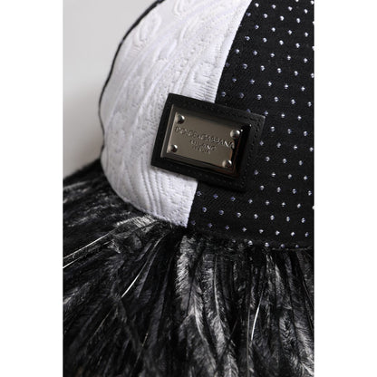 Dolce & Gabbana White Black Polka Dot Feathers Baseball Cap Dolce & Gabbana