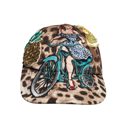 Dolce & Gabbana Brown Leopard Sequin Sicily Baseball Cap Dolce & Gabbana