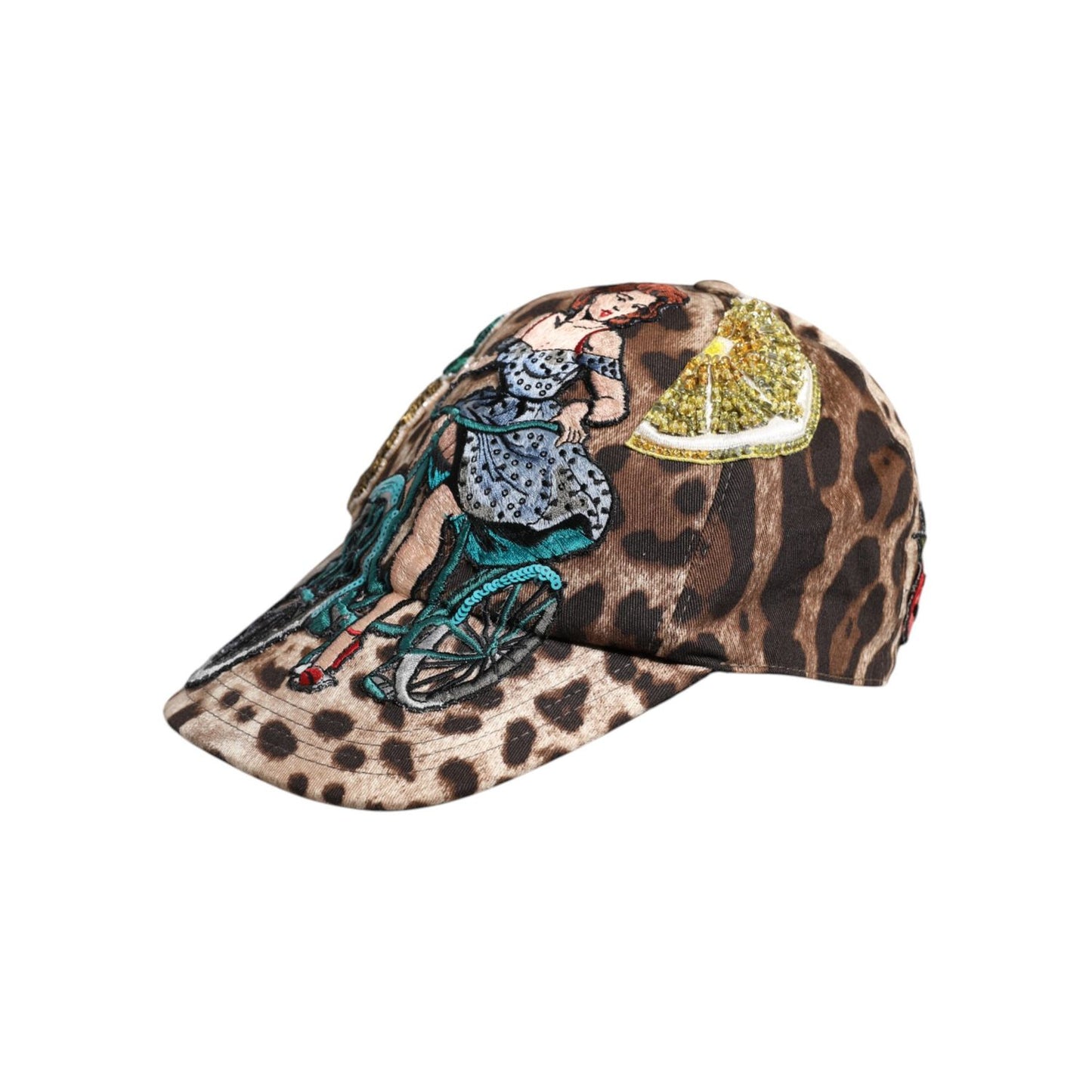 Dolce & Gabbana Brown Leopard Sequin Sicily Baseball Cap Dolce & Gabbana