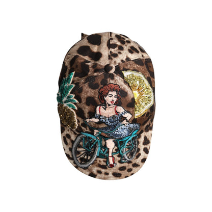 Dolce & Gabbana Brown Leopard Sequin Sicily Baseball Cap Dolce & Gabbana