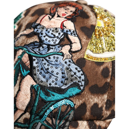 Dolce & Gabbana Brown Leopard Sequin Sicily Baseball Cap Dolce & Gabbana
