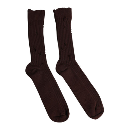 Dolce & Gabbana Brown Cotton Stretch Over The Calf Socks Dolce & Gabbana