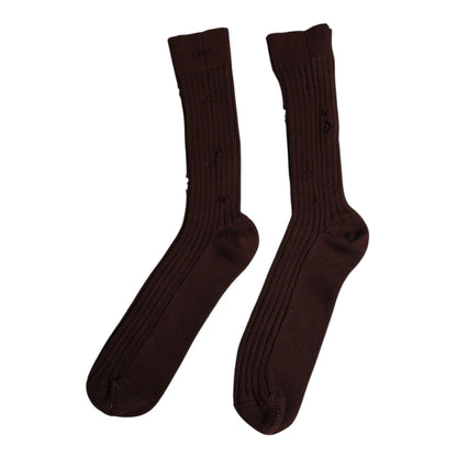 Dolce & Gabbana Brown Cotton Stretch Over The Calf Socks Dolce & Gabbana