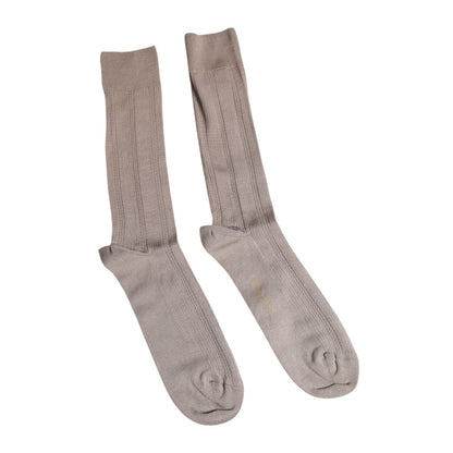 Dolce & Gabbana Brown Cotton Stretch Logo Over Calf Socks Dolce & Gabbana