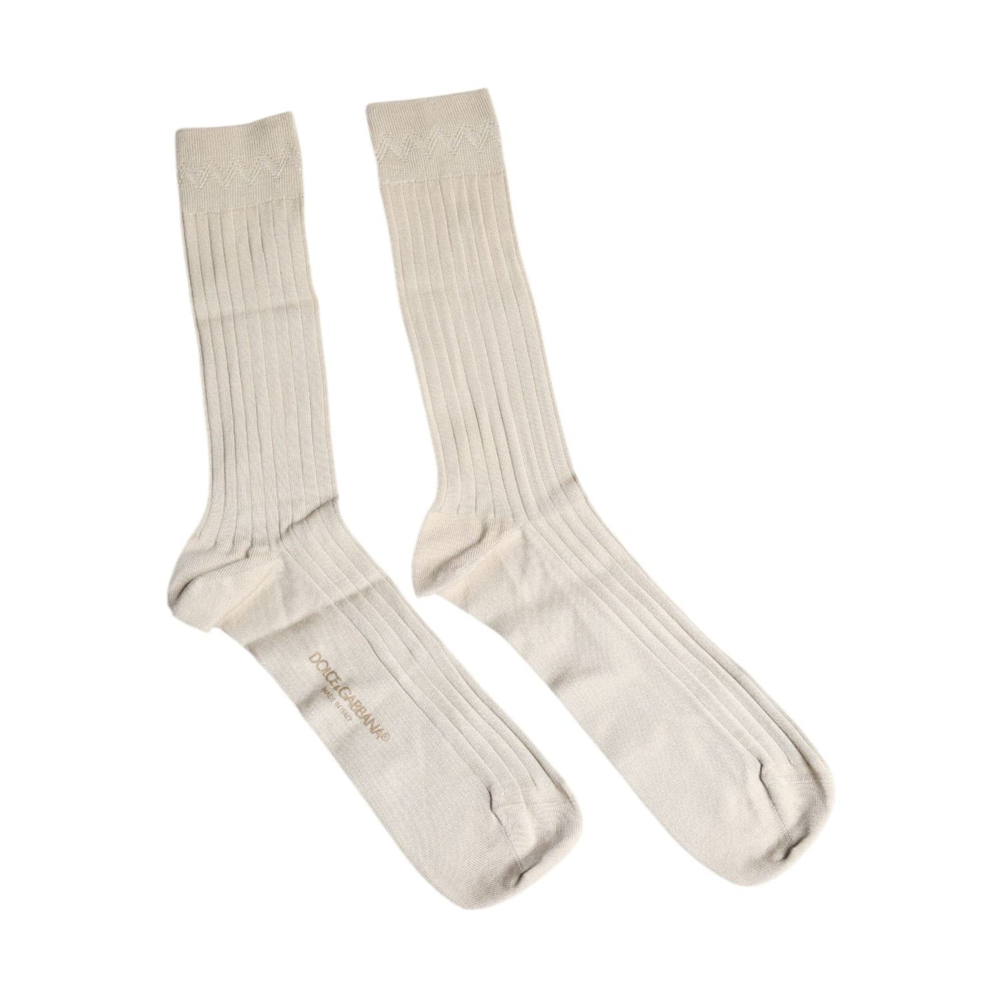Dolce & Gabbana Beige Cotton Stretch Logo Mid Calf Socks Dolce & Gabbana