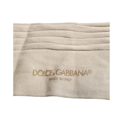 Dolce & Gabbana Beige Cotton Stretch Logo Mid Calf Socks Dolce & Gabbana