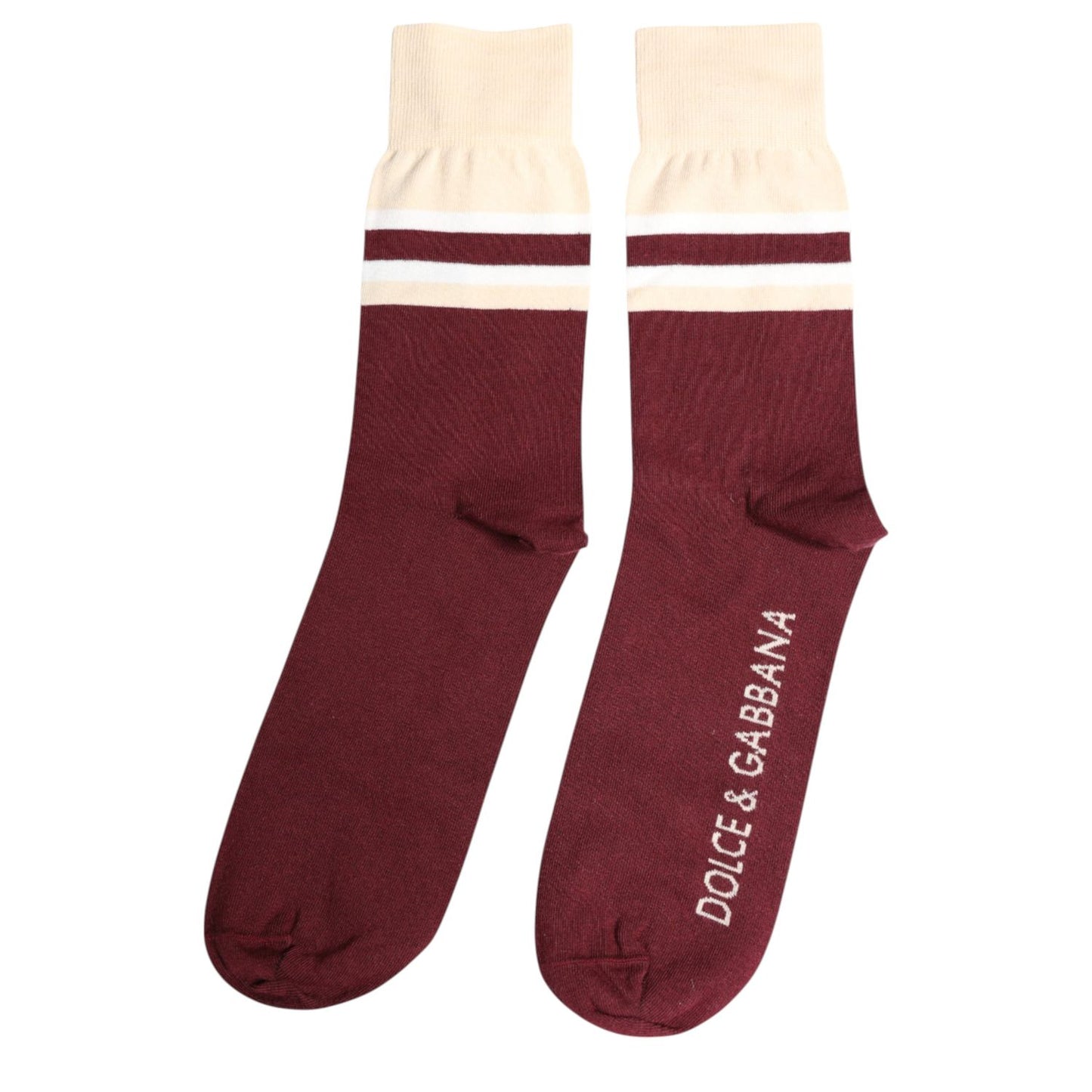 Dolce & Gabbana Burgundy Stretch Logo Print Mid Calf Socks Dolce & Gabbana