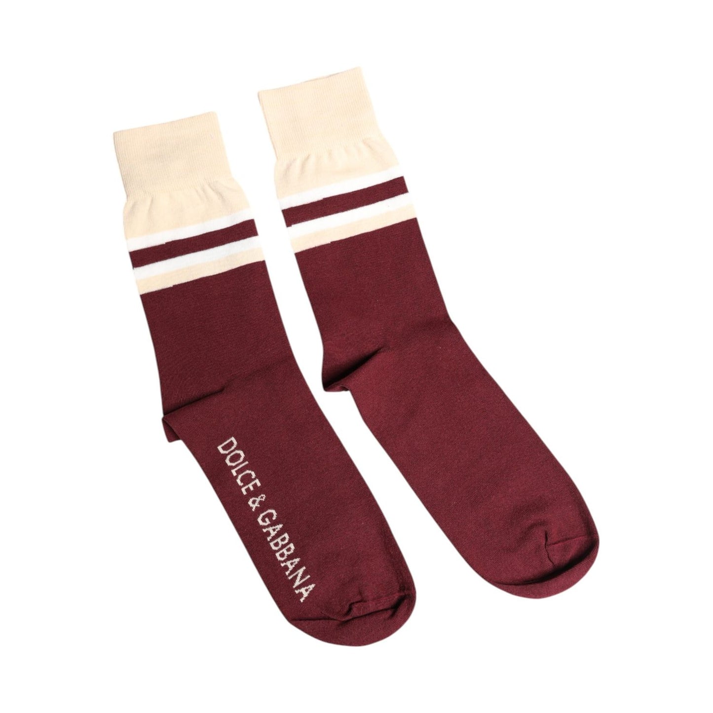 Dolce & Gabbana Burgundy Stretch Logo Print Mid Calf Socks Dolce & Gabbana