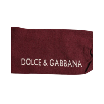 Dolce & Gabbana Burgundy Stretch Logo Print Mid Calf Socks Dolce & Gabbana
