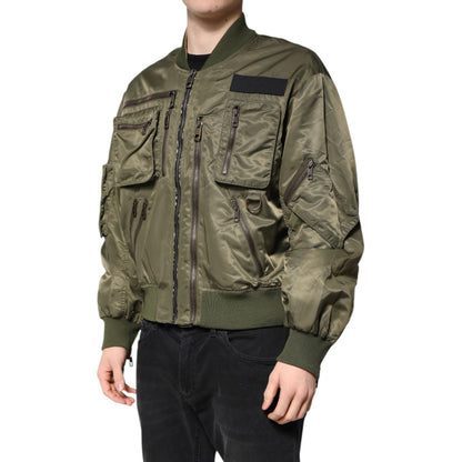 Dolce & Gabbana Green Nylon Full Zip Men Bomber Jacket