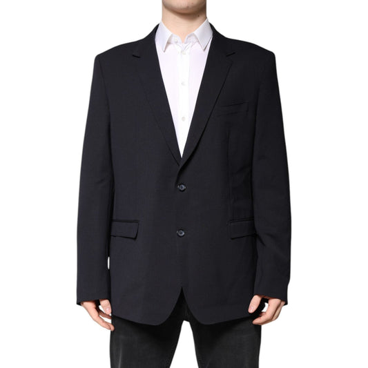 Dolce & Gabbana Dark Blue Wool Single Breasted Coat Blazer JKT41397-56