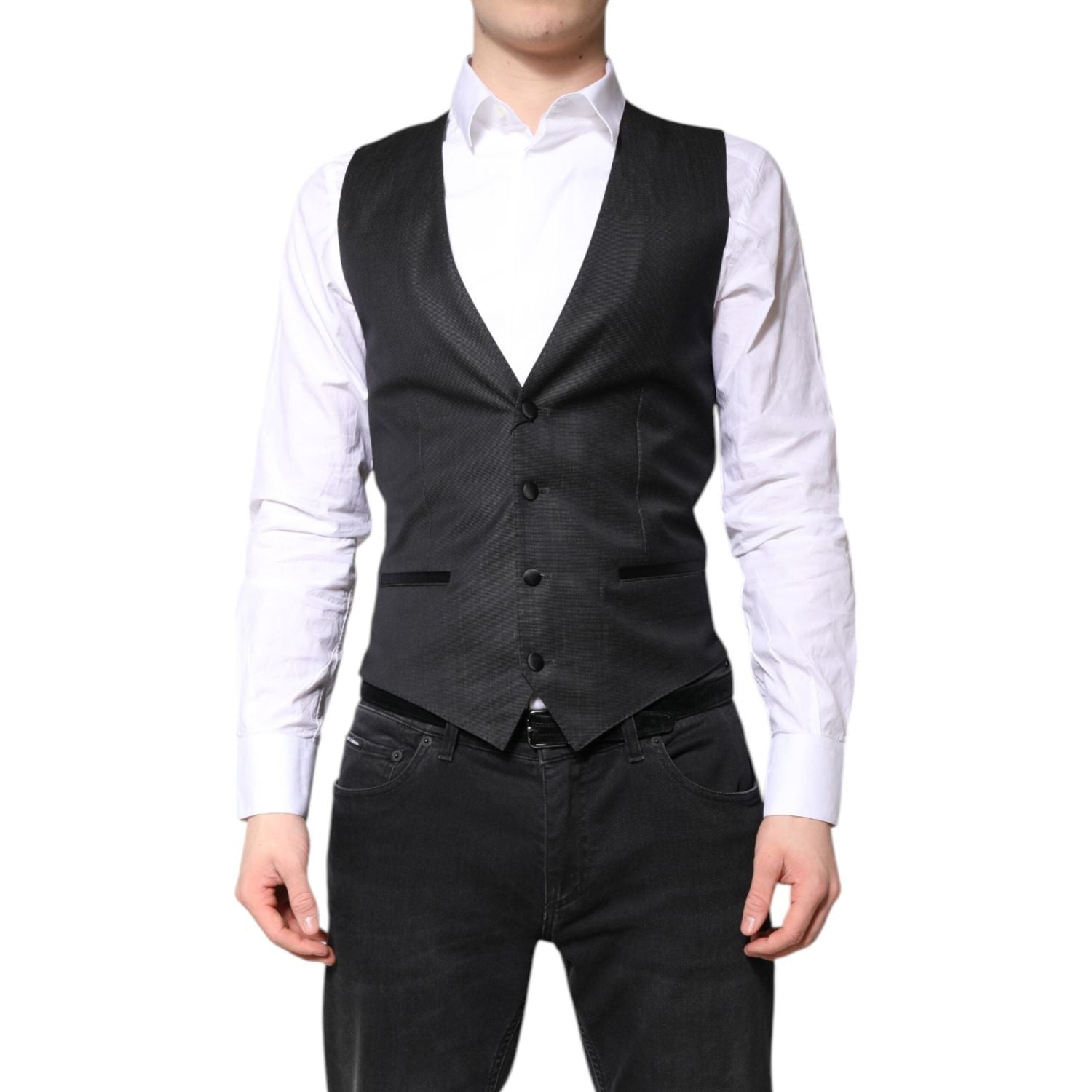 Dolce & Gabbana Black Wool Waistcoat Dress Formal Vest