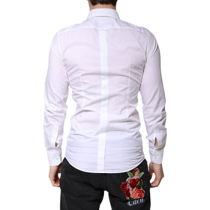 Dolce & Gabbana White Cotton GOLD Dress Formal Collared Shirt