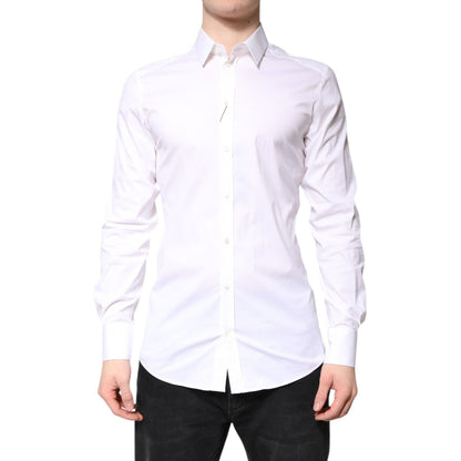 Dolce & Gabbana White Cotton GOLD Dress Formal Collared Shirt Dolce & Gabbana