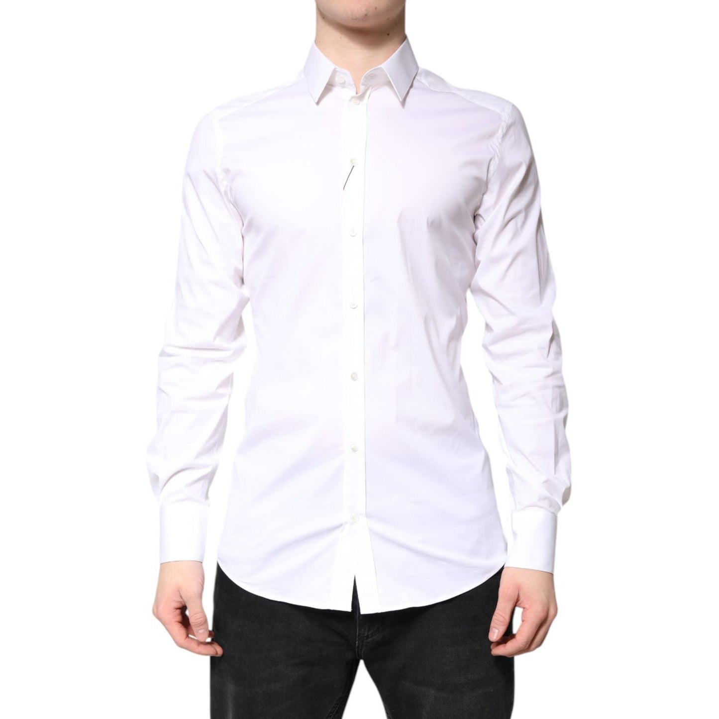 Dolce & Gabbana White Cotton GOLD Dress Formal Collared Shirt Dolce & Gabbana