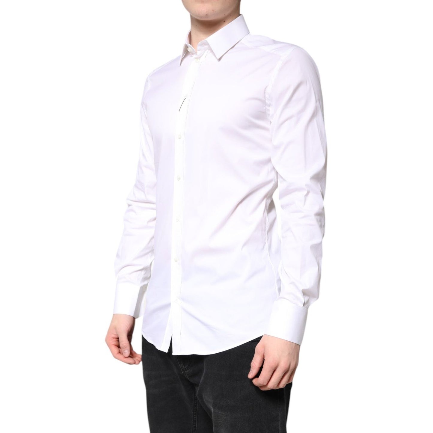 Dolce & Gabbana White Cotton GOLD Dress Formal Collared Shirt Dolce & Gabbana