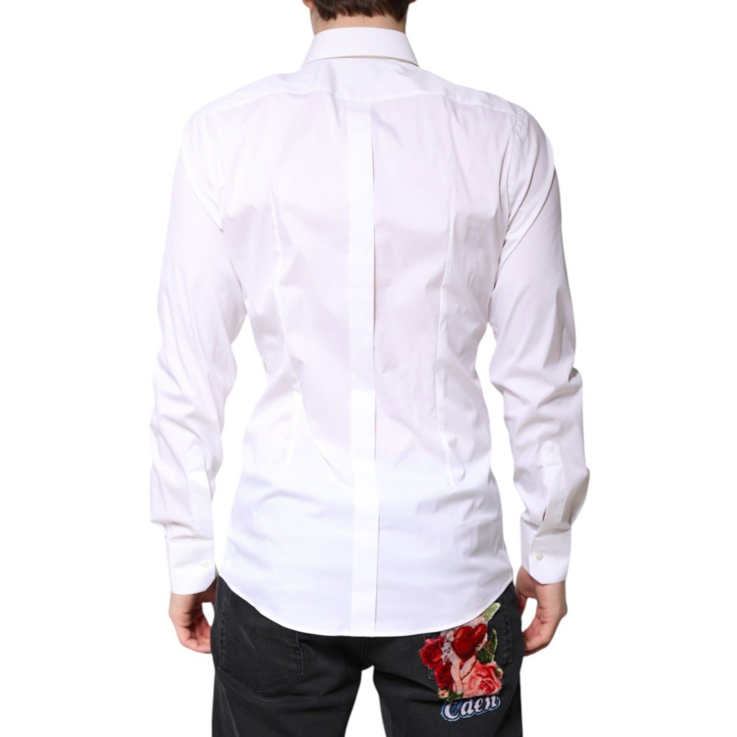 Dolce & Gabbana White Cotton GOLD Dress Formal Collared Shirt Dolce & Gabbana