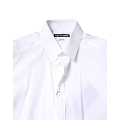 Dolce & Gabbana White Cotton GOLD Dress Formal Collared Shirt Dolce & Gabbana