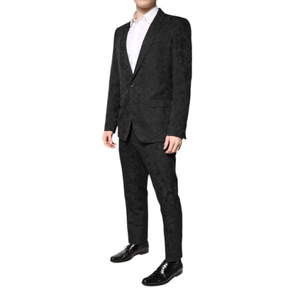 Dolce & Gabbana Black Polyester Floral Jacquard 2 Piece Suit