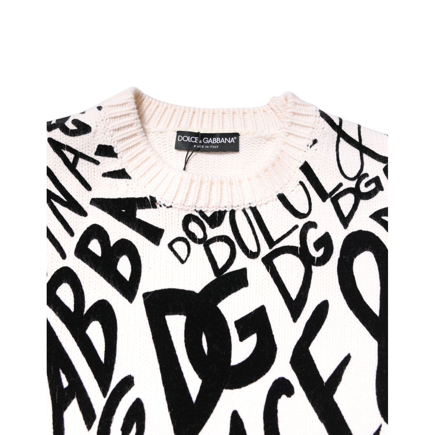 Dolce & Gabbana White Black Logo Print Women Pullover Sweater