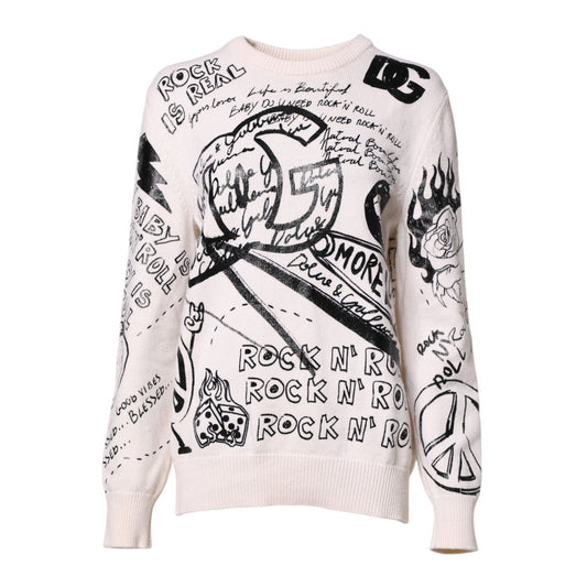 Dolce & Gabbana White Black Logo Print Women Pullover Sweater