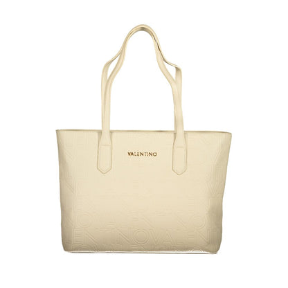Mario Valentino Beige Polyethylene Handbag with 2 handles, internal pockets, contrasting details, and zip closure displaying logo