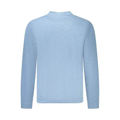 Hugo Boss Blue Cotton Men Sweater, long sleeve crew neck sweatshirt, luxury cotton, stylish elegance, iconic logo, contrasting details.