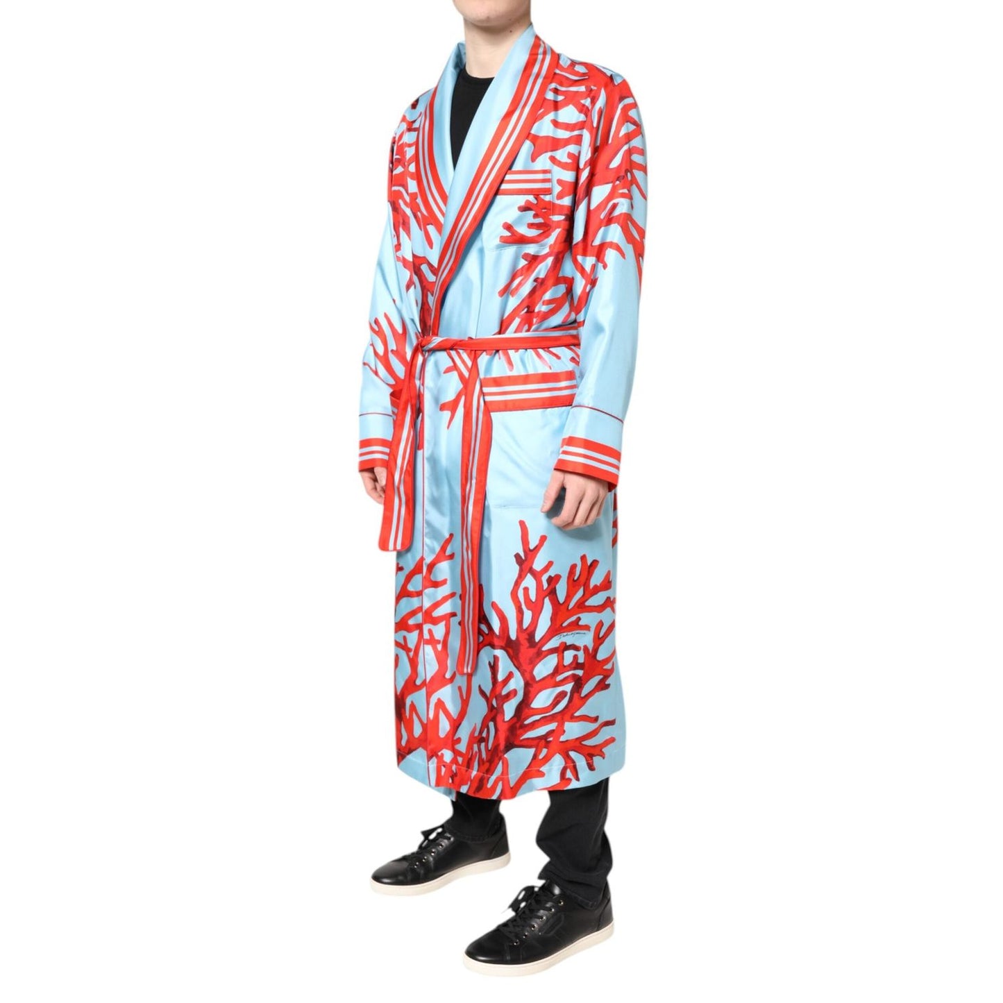 Dolce & Gabbana Blue Red Coral Print Wrap Robe Coat Jacket Dolce & Gabbana