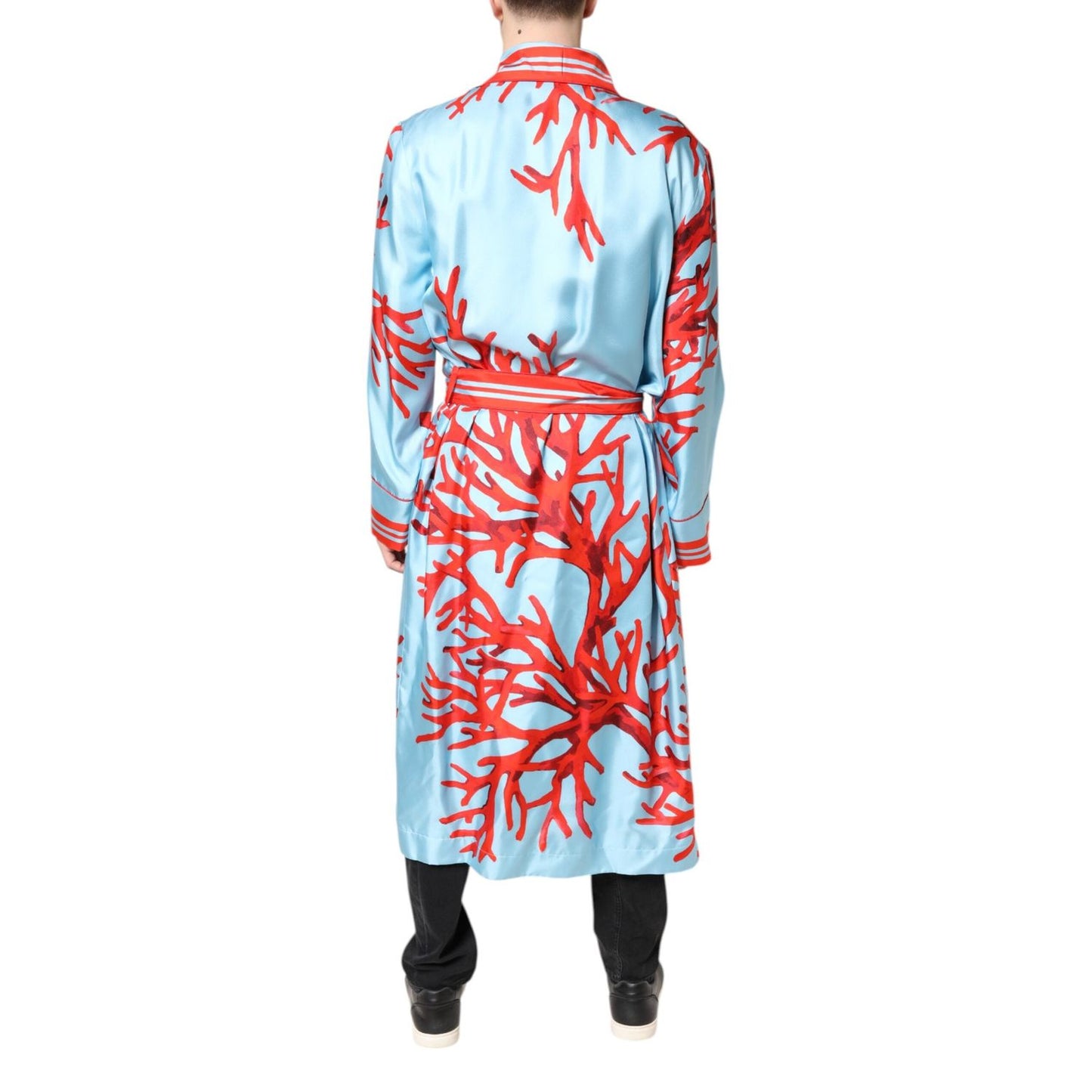 Dolce & Gabbana Blue Red Coral Print Wrap Robe Coat Jacket Dolce & Gabbana