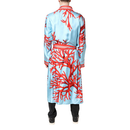 Dolce & Gabbana Blue Red Coral Print Wrap Robe Coat Jacket Dolce & Gabbana