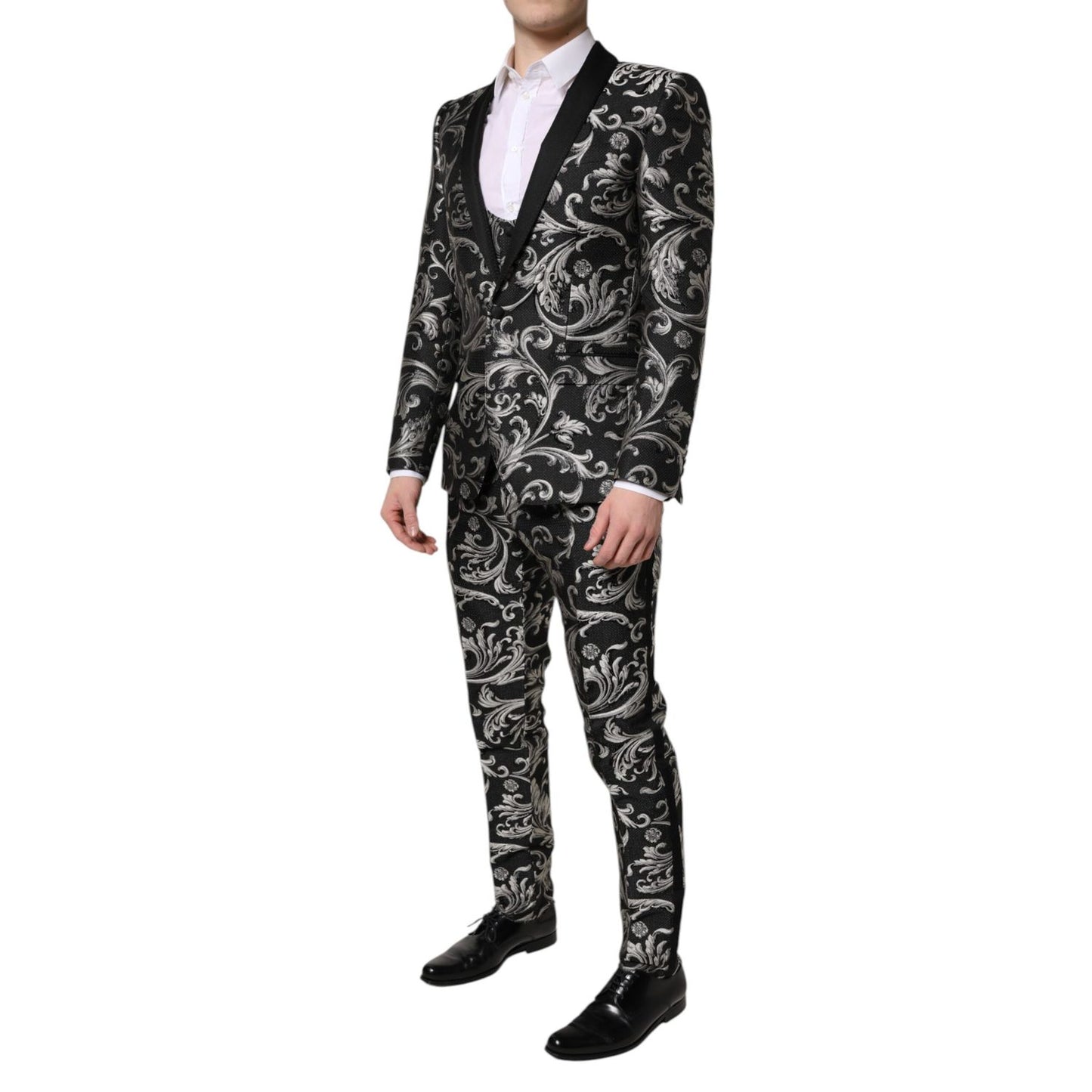 Dolce & Gabbana Black Gray MARTINI Jacquard Men 3 Piece Suit