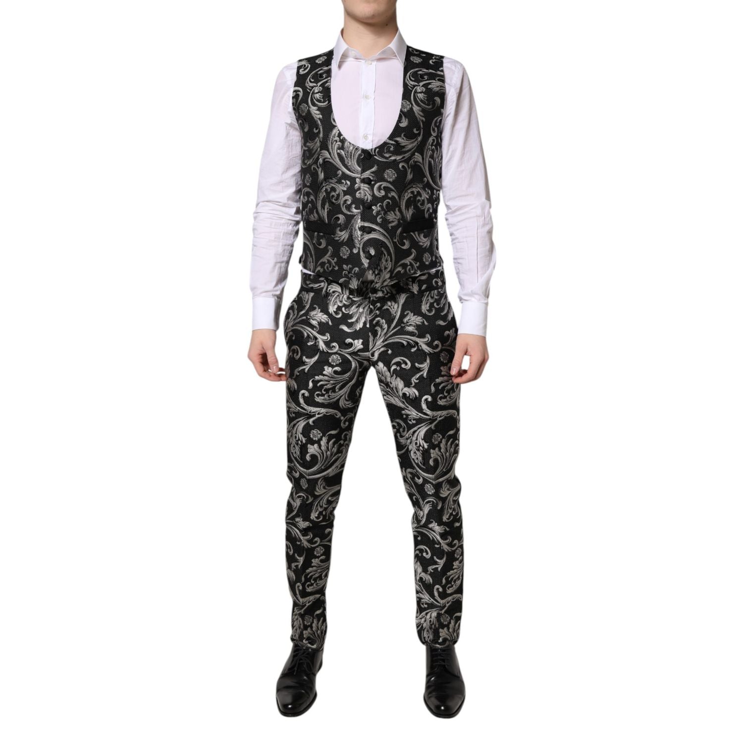 Dolce & Gabbana Black Gray MARTINI Jacquard Men 3 Piece Suit