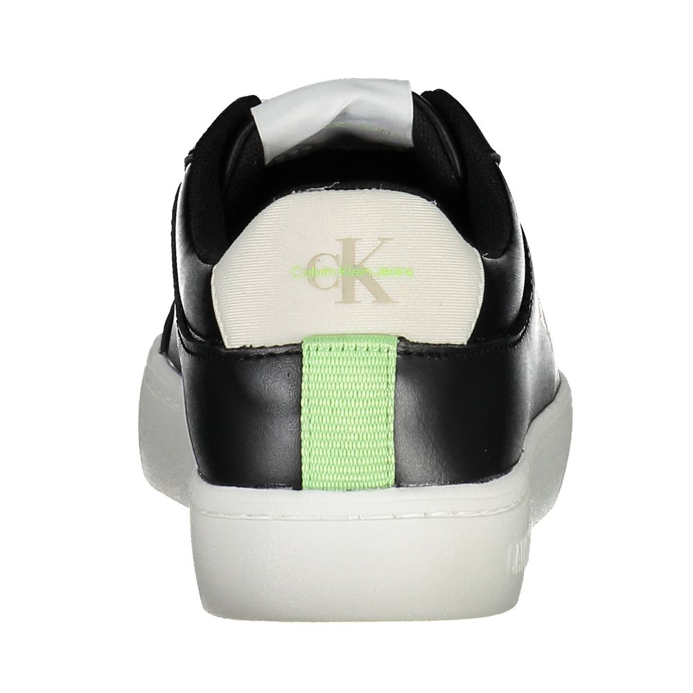 Calvin Klein Black Polyester Women Sneaker with recycled materials, black design, and CK logo, rear view showing unique details.