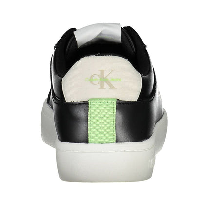 Calvin Klein Black Polyester Women Sneaker with recycled materials, black design, and CK logo, rear view showing unique details.