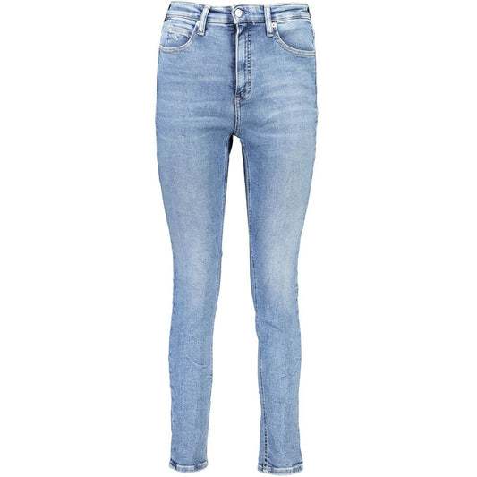 Calvin Klein Blue Cotton Women Jeans with high-rise skinny fit, elegant embroidery, and signature logo detail, made with recycled cotton.