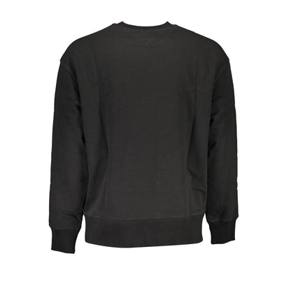 Back view of Tommy Hilfiger Black Cotton Men Sweater, featuring eco-friendly blend of cotton and recycled fibers.