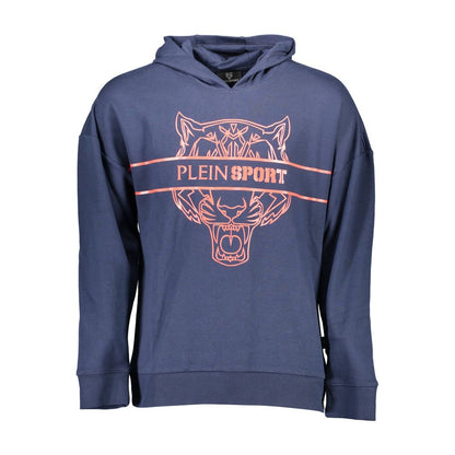 Plein Sport Blue Cotton Men Sweater with bold design and iconic logo, perfect for luxury athletic wear.