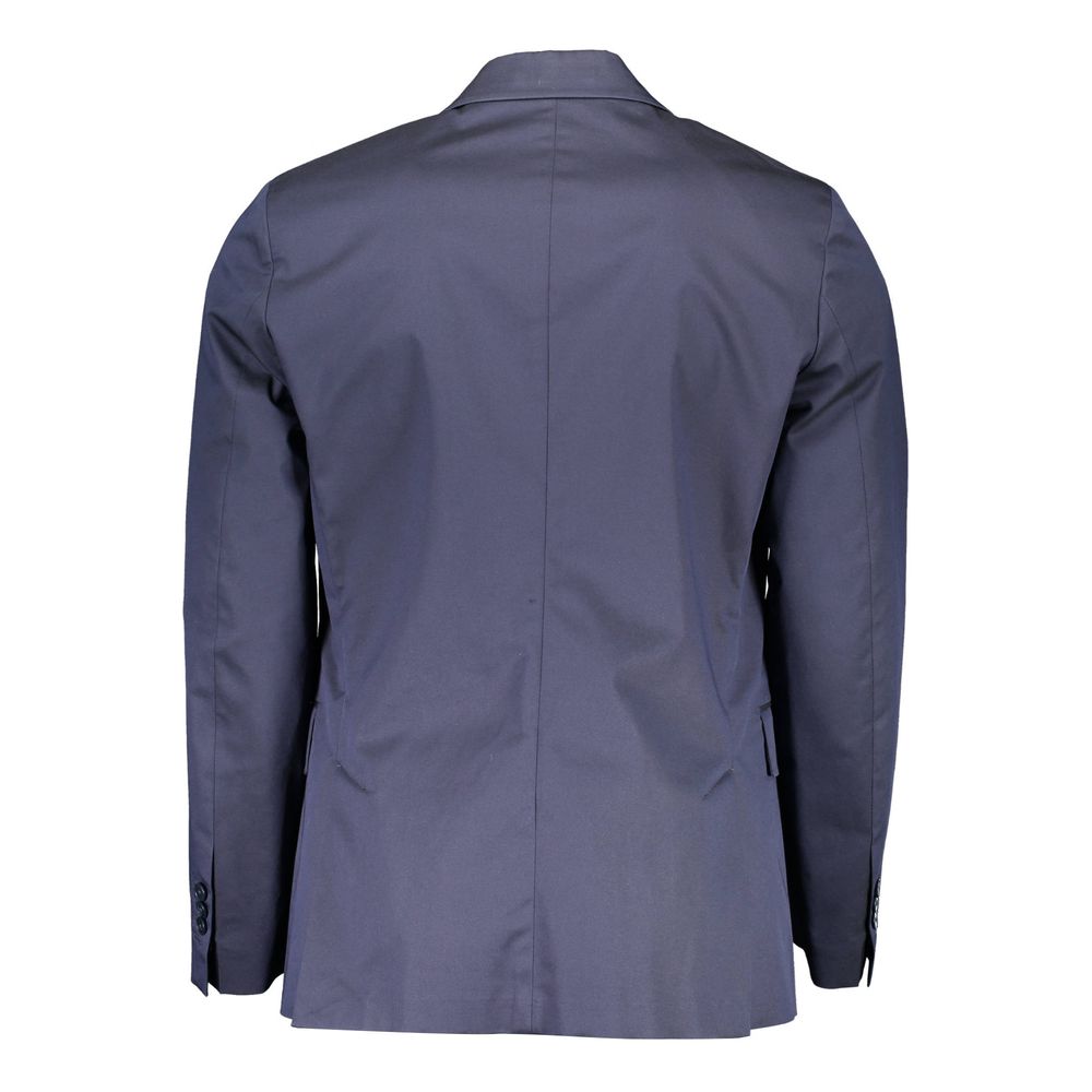 Back view of Gant Blue Cotton Men Jacket showcasing tailored fit and classic design.