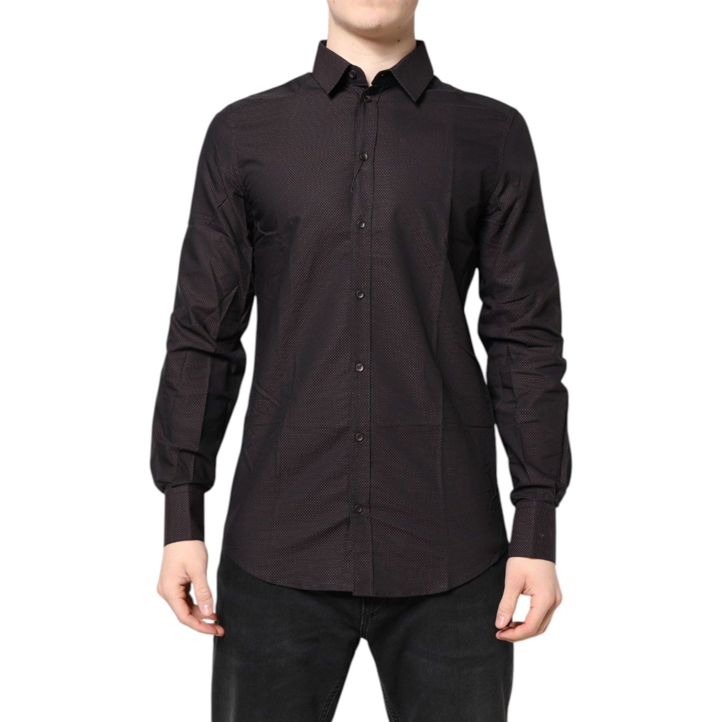 Dolce & Gabbana Maroon Jacquard Cotton GOLD Men Dress Shirt Dolce & Gabbana