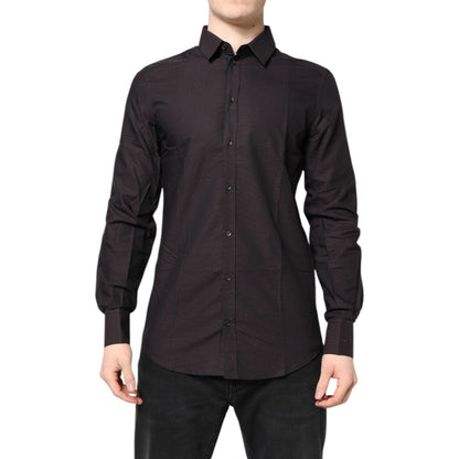 Dolce & Gabbana Maroon Jacquard Cotton GOLD Men Dress Shirt Dolce & Gabbana