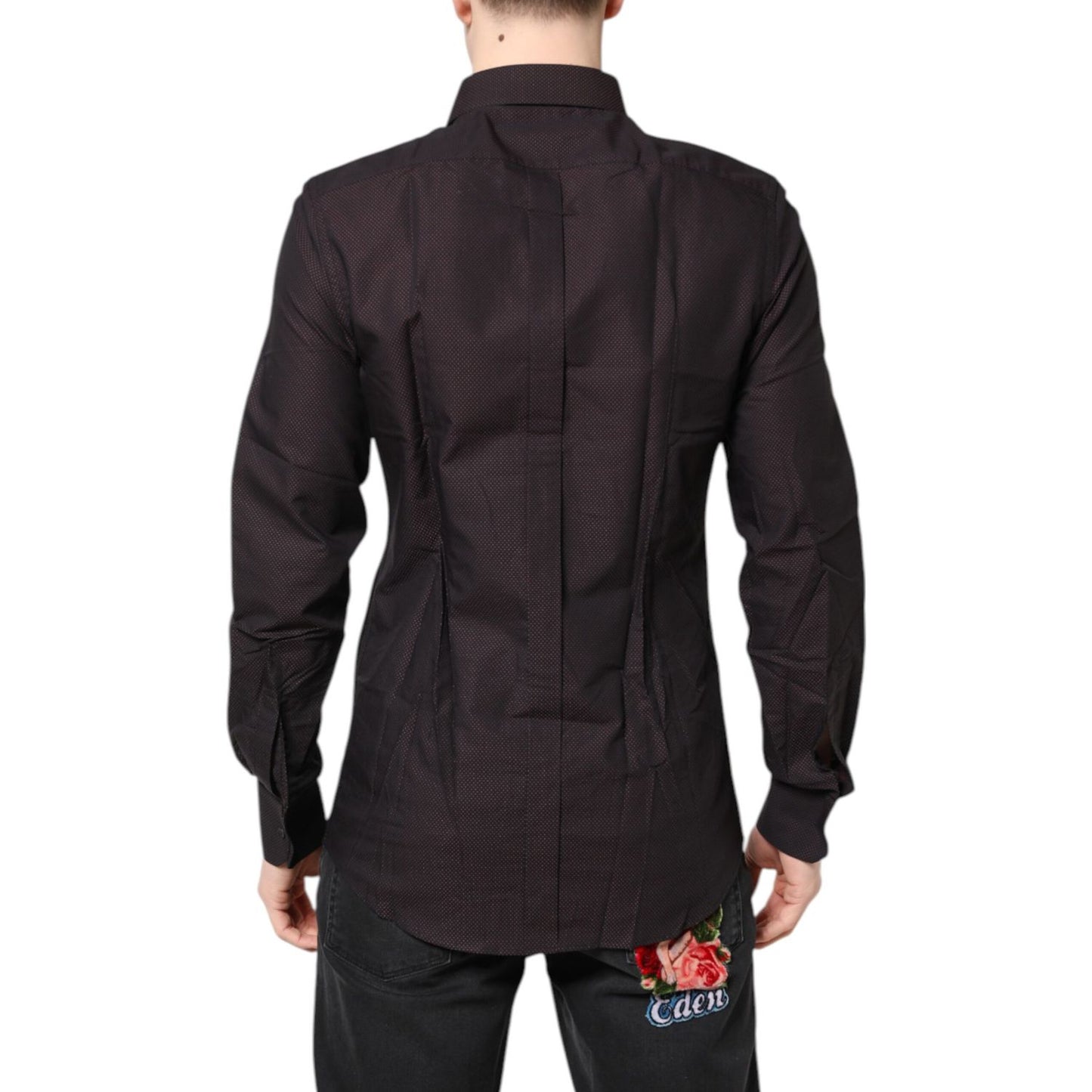 Dolce & Gabbana Maroon Jacquard Cotton GOLD Men Dress Shirt Dolce & Gabbana