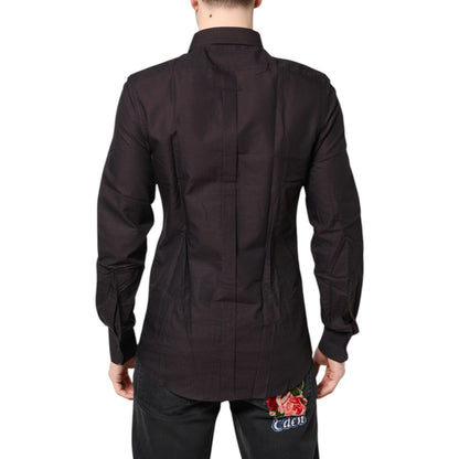 Dolce & Gabbana Maroon Jacquard Cotton GOLD Men Dress Shirt Dolce & Gabbana