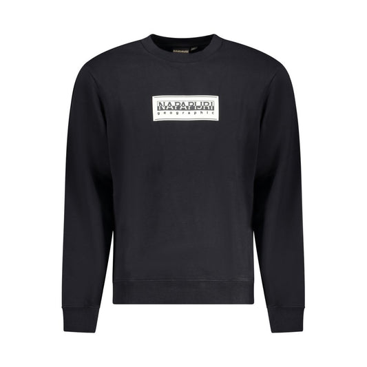 Napapijri Black Cotton Men Sweater featuring a sleek black design and iconic logo for modern sophistication.