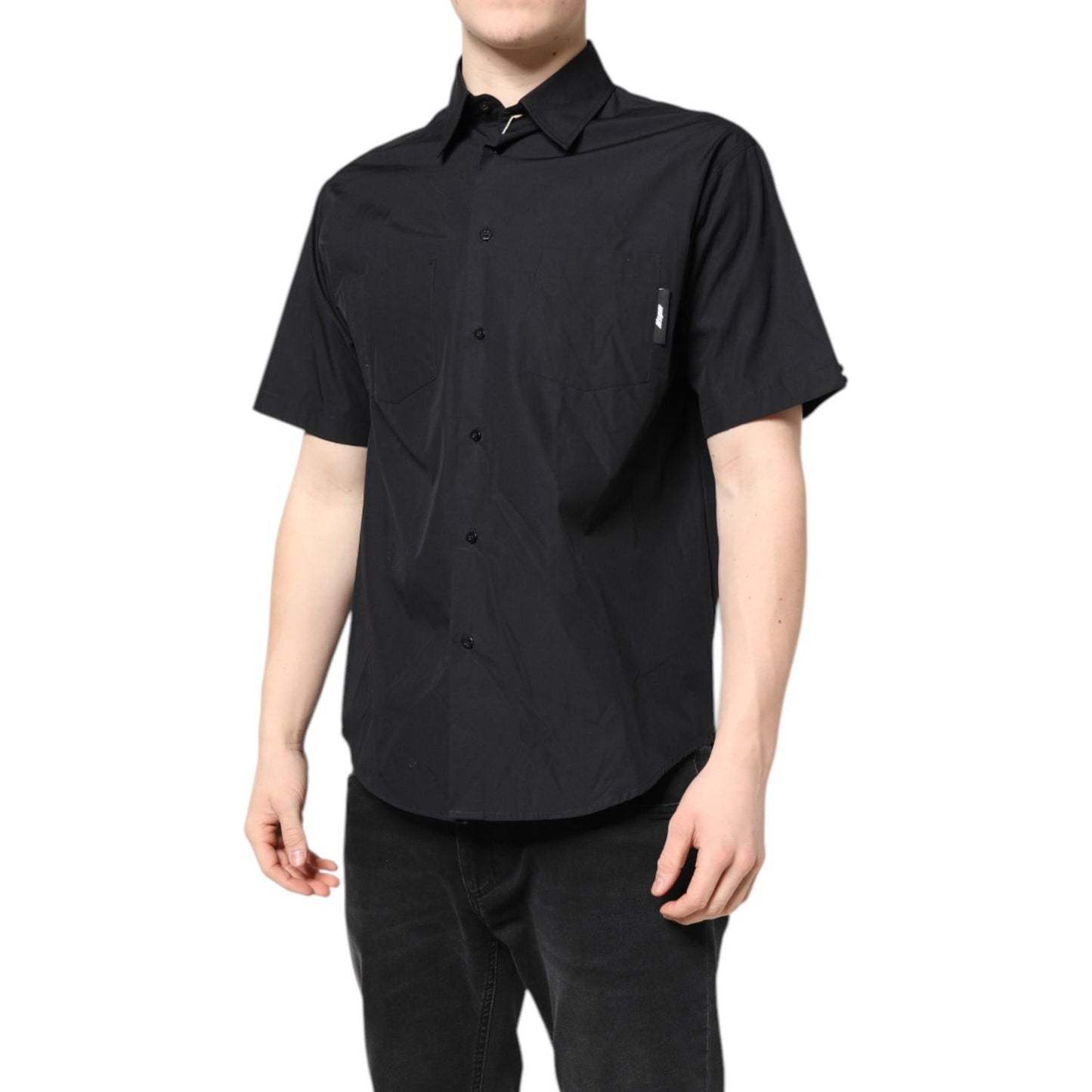 MSGM Black Printed Short Sleeves Collared Men Casual Shirt