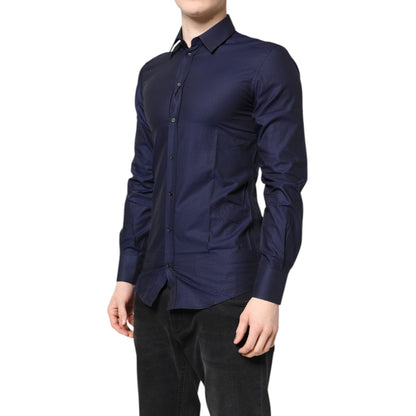 Dolce & Gabbana Blue GOLD Cotton Long Sleeves Men Dress Shirt