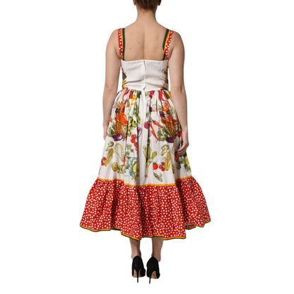 Dolce & Gabbana White Vegetables Sleeveless A-line Midi Dress