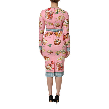 Dolce & Gabbana Pink Pastry Print Bodycon Sheath Midi Dress